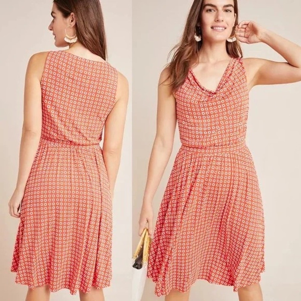 Anthropologie Maeve Pink and White Sleeveless Cowl Neck Midi Dress
